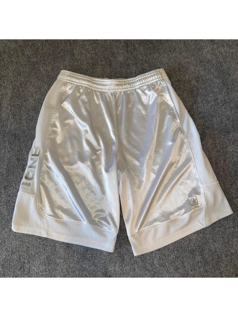 AND1 Shiny White Dazzle Grail Baggy Hoop Shorts Mens XL Vtg y2k 90s Rare